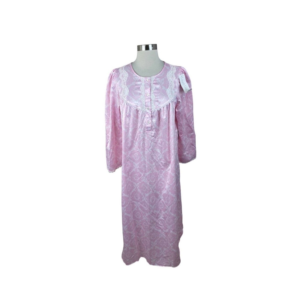 MISS ELAINE NEW M Nightgown Long Sleeve Gown 'TOUCH THE INSIDE' Sateen Pink